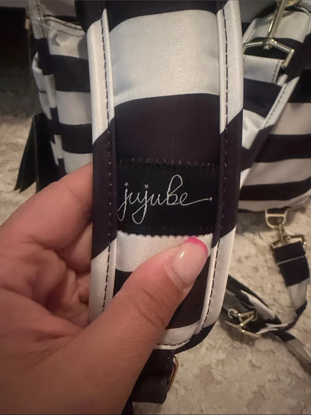 Ju-Ju-Be Legacy “The First Lady” Black and White Striped Baby Bag